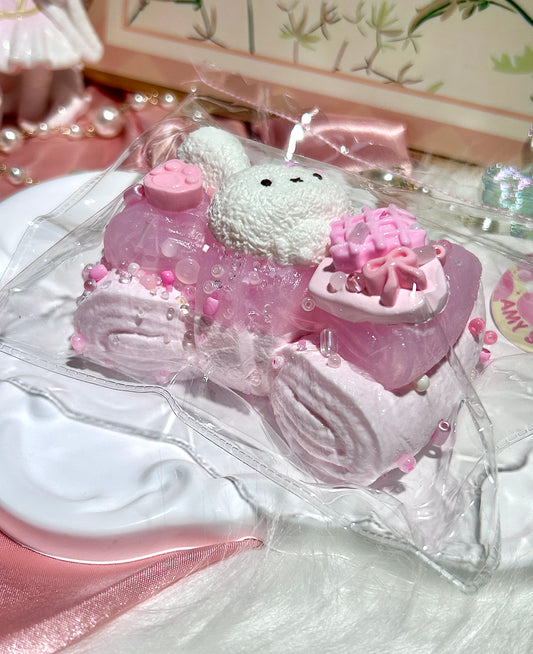 【Amy】ピンクの小さなウサギのリボン| ふわもち触感|癒しおもちゃ|Pink