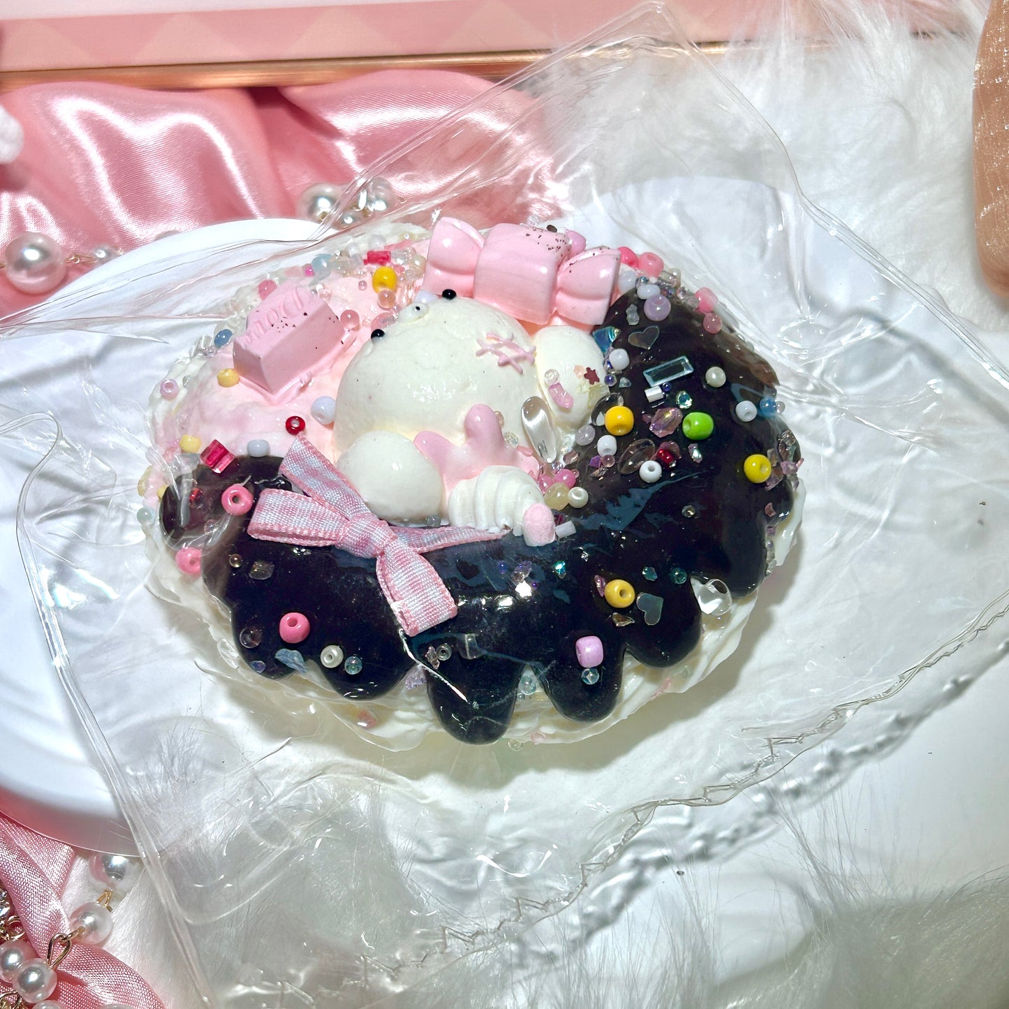 【Thalomis】動物ドーナツ｜クリーム状 ふんわりとした感触｜Squishy toy ｜Pink Black