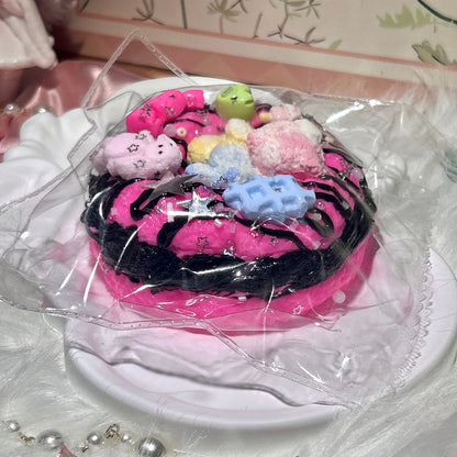 【DanHuang】コントラストカラーのドーナツ｜クリーム状 ふんわりとした感触｜Squishy toy ｜Pink Black